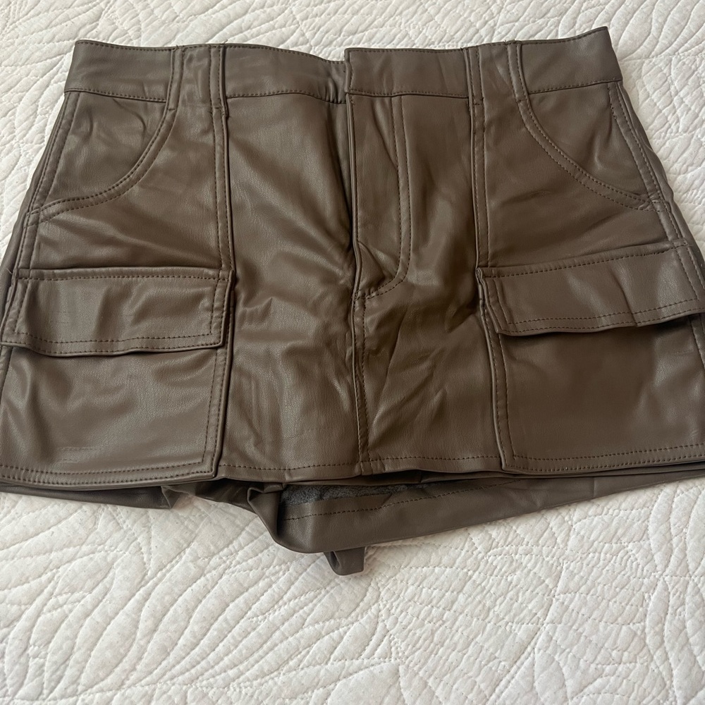 Zara Brown Faux Leather Cargo Shorts